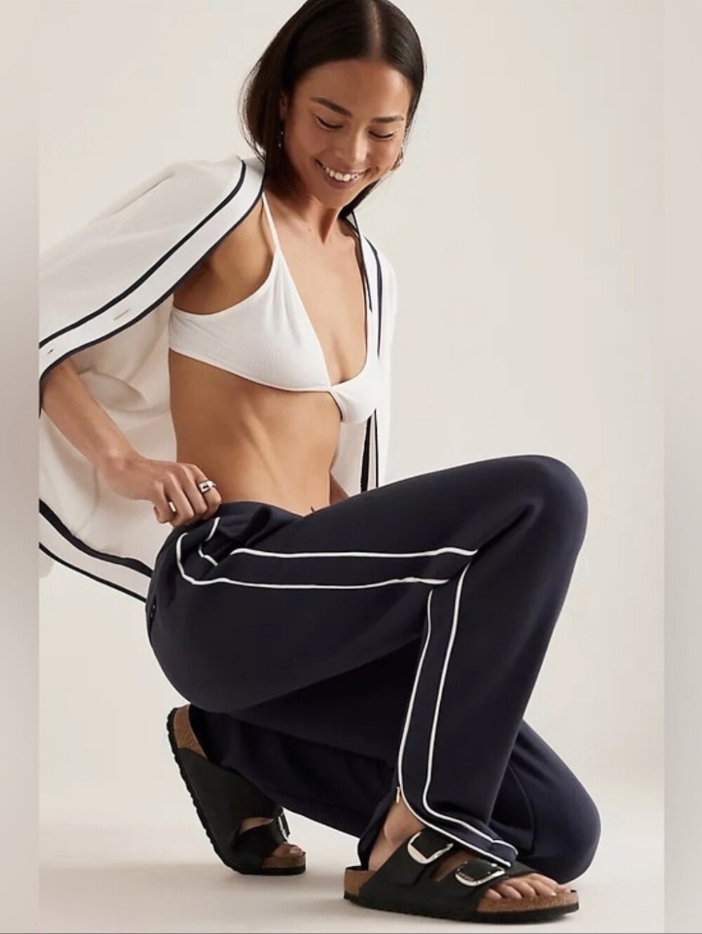 VARLEY The Slim Piped Pant LARGE Navy Blue DoubleSoft High-Rise Jogger